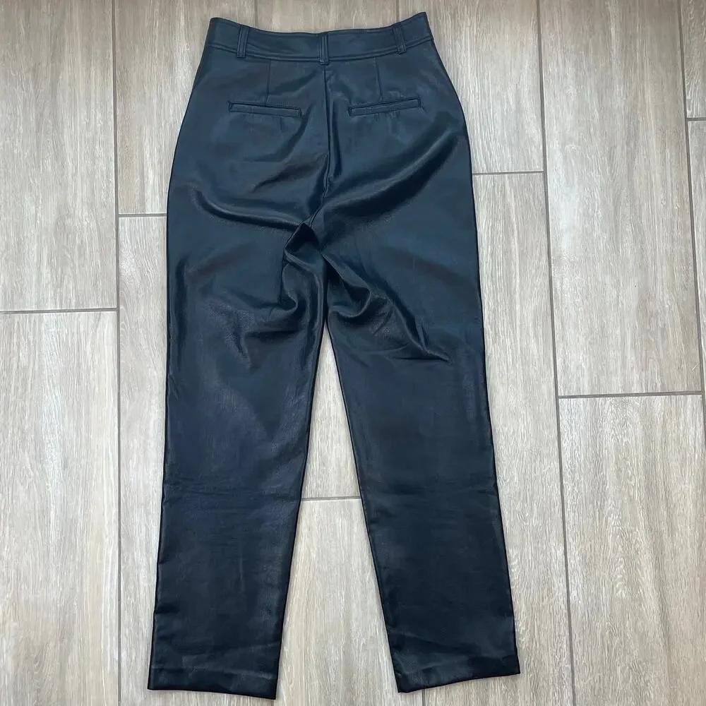 Babaton Command Vegan Leather Pants Womens 6 Black High Rise Straight Leg